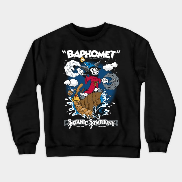 Baphomet Sorcerer - Vintage Cartoon Fantasy Goth - Satanic Symphony Crewneck Sweatshirt by Nemons